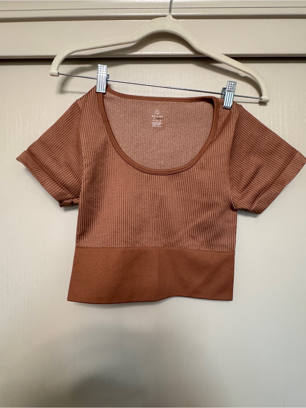 Aerie Rust Ribbed Scoop Neck Cropped Top